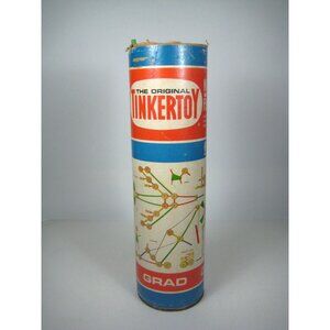 Vintage Original TinkerToy Construction Set  Canister Wooden Incomplete